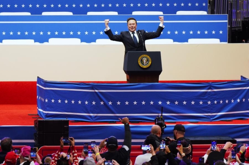 Imagen de archivo del 20 de enero de 2025 de Elon Musk pronunciando un discurso en el Capital One Arena, en Washington, D.C., Estados Unidos.(Xinhua/Wu Xiaoling)