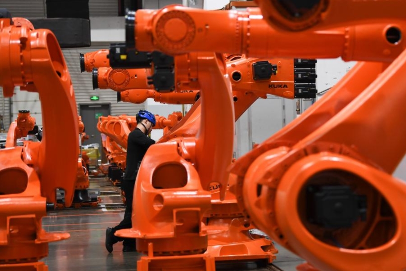 Imagen de una línea de producción de robots industriales en un parque de ciencia y tecnología de manufactura inteligente en Foshan, provincia de Guangdong, en el este de China, el 25 de marzo de 2025. (Xinhua/Deng Hua)