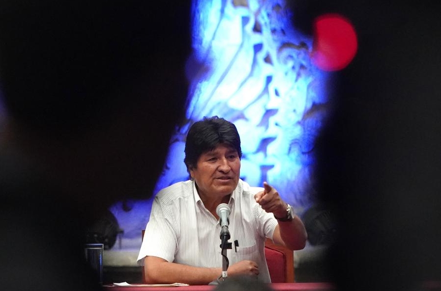 Imagen de archivo del expresidente boliviano, Evo Morales, hablando durante una conferencia de prensa, en el Museo de la Ciudad de México, en la Ciudad de México, capital de México. (Xinhua/David de la Paz)