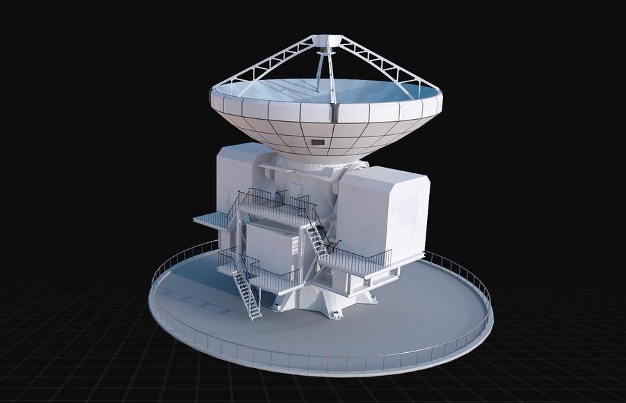 Esta imagen muestra una representación gráfica del nuevo gran proyecto de observación astronómica de China, el telescopio submilimétrico Xue-shan-mu-chang de 15 metros. (Xinhua)
