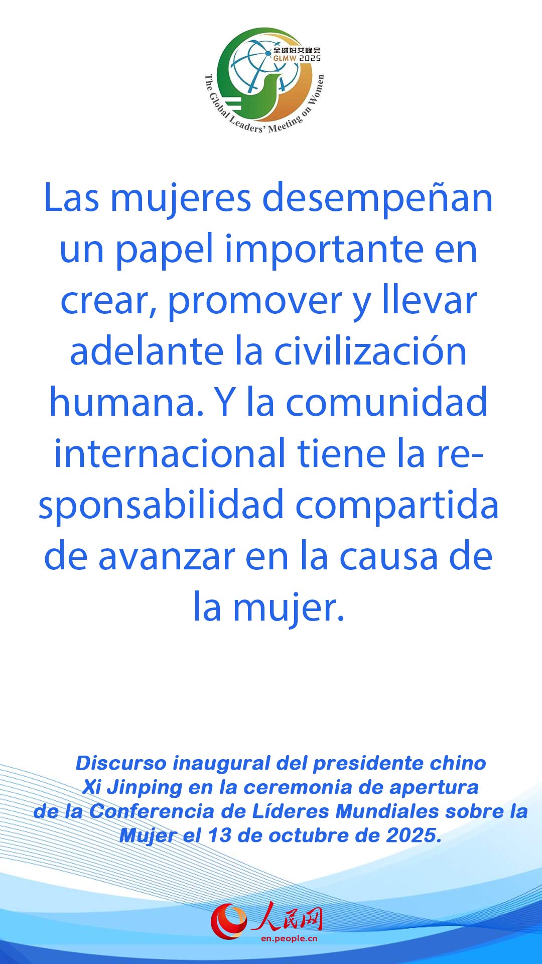Xi afirma que avanzar en desarrollo de mujeres es una responsabilidad compartida de comunidad internacional