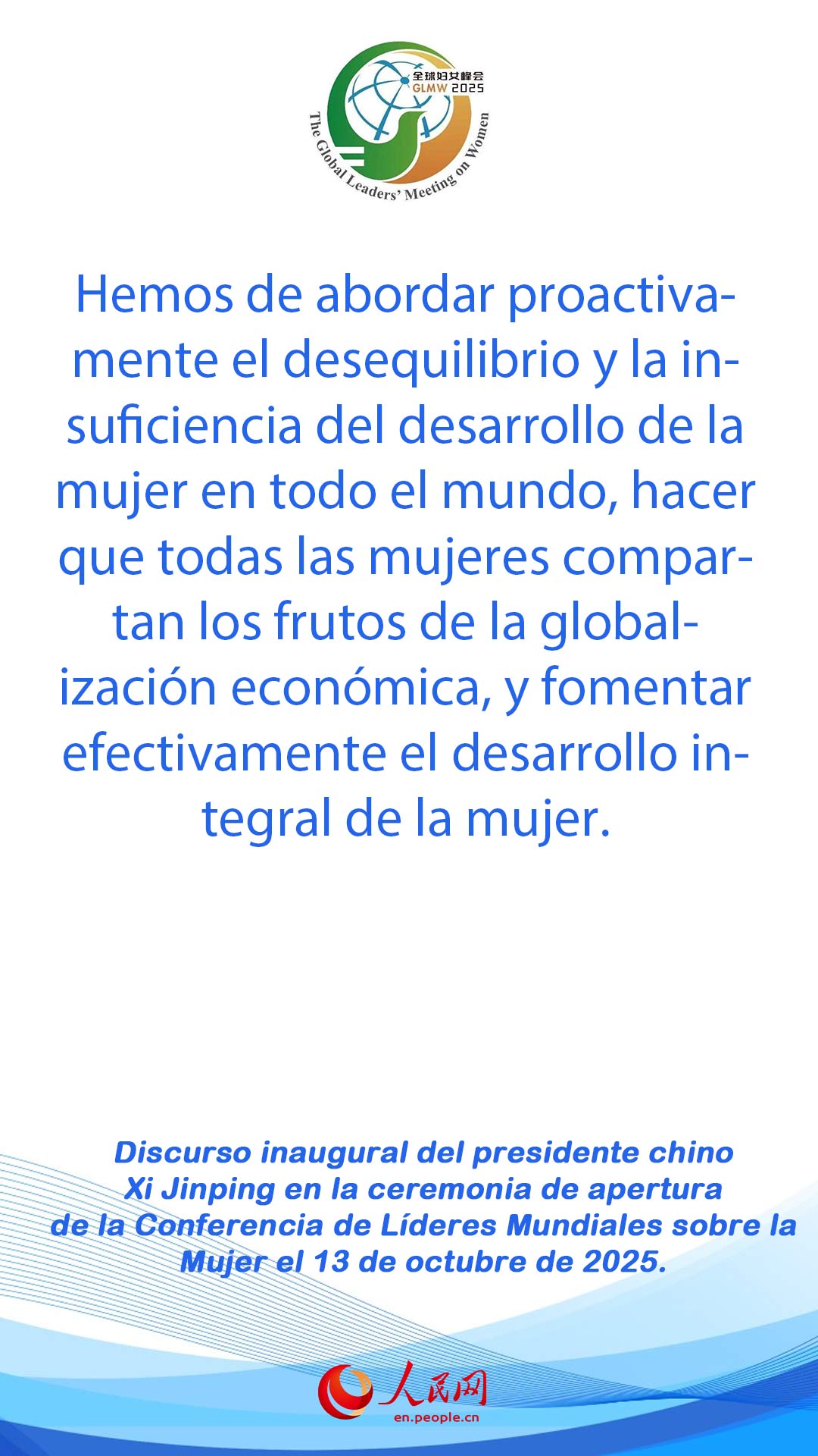 Xi afirma que avanzar en desarrollo de mujeres es una responsabilidad compartida de comunidad internacional