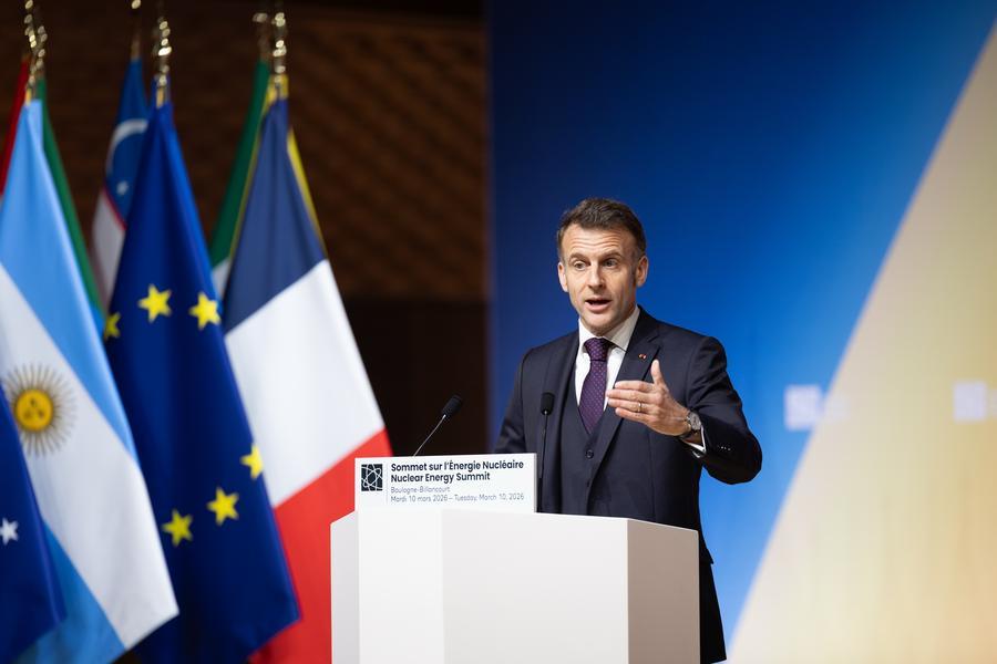 El presidente francés, Emmanuel Macron, habla durante la segunda Cumbre de Energía Nuclear, en París, Francia, el 10 de marzo de 2026. (Xinhua/Ministerio de Europa y de Asuntos Exteriores de Francia) 