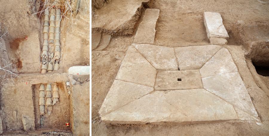 Estas fotos de archivo muestran las instalaciones de drenaje descubiertas en el sitio de la Terraza de Langya, en Qingdao, provincia de Shandong, en el este de China. (Xinhua)