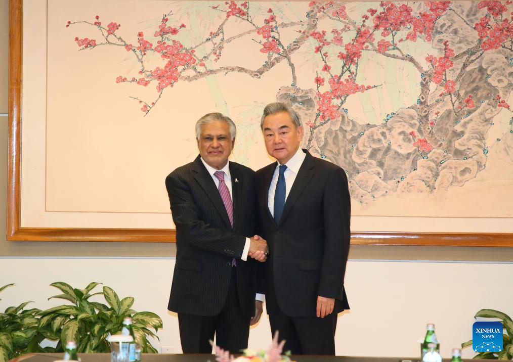 El ministro de Relaciones Exteriores chino, Wang Yi, también miembro del Buró Político del Comité Central del Partido Comunista de China, se reúne con el vice primer ministro y ministro de Relaciones Exteriores de Pakistán, Mohammad Ishaq Dar, en Nueva York, Estados Unidos, el 28 de mayo de 2026. (Xinhua/Zhang Fengguo)
