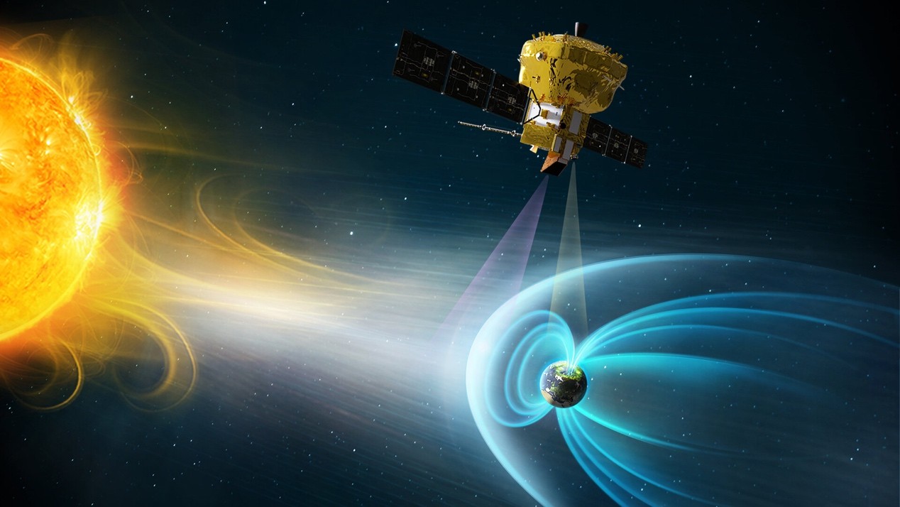 Ilustración del satélite SMILE (Solar wind Magnetosphere Ionosphere Link Explorer) en órbita. (Foto de la ESA)