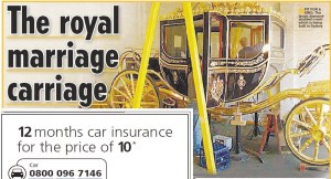 La casa real de Inglaterra manda contruir en secreto un carro nupcial de oro de tres metros de alto para la boda del príncipe Guillermo