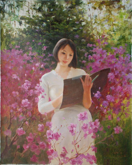 Bellas mujeres de Corea del Norte en las obras de pintura