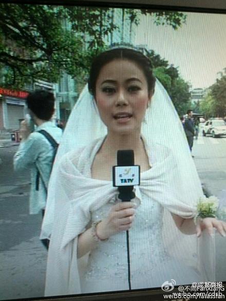 Presentadora de TV informa en vestido de novia