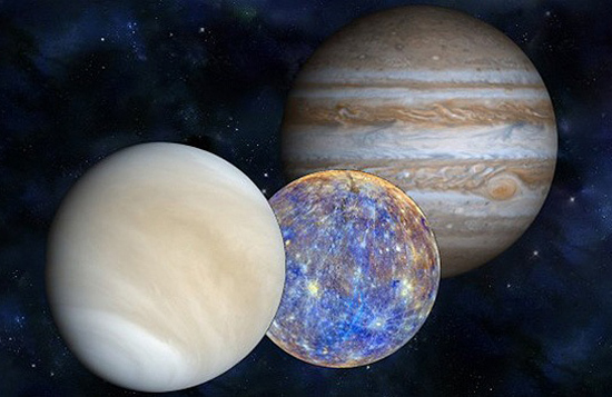 Baile planetario entre Mercurio, Venus y Júpiter