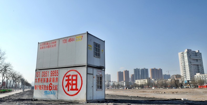 Contenedores como estos en Taiyuan, provincia de Shanxi, se utilizan a menudo como lugares para vivir en lugares de demolición de la ciudad. 