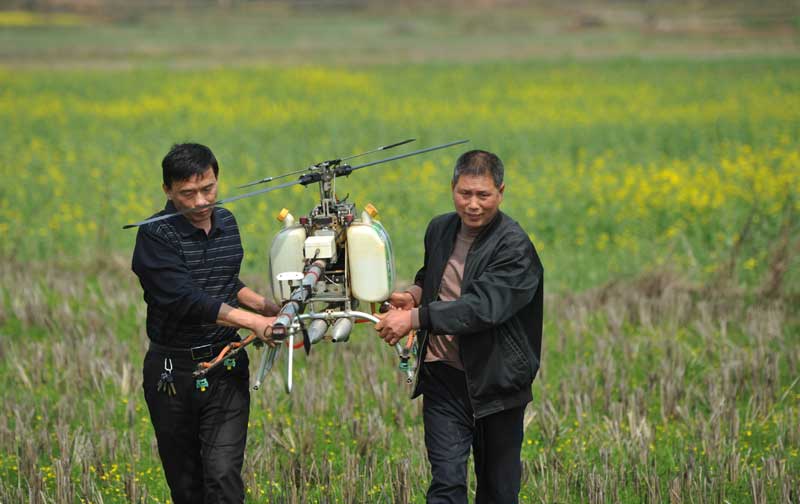 Granjeros construyen su propio drones para fumigar los cultivos