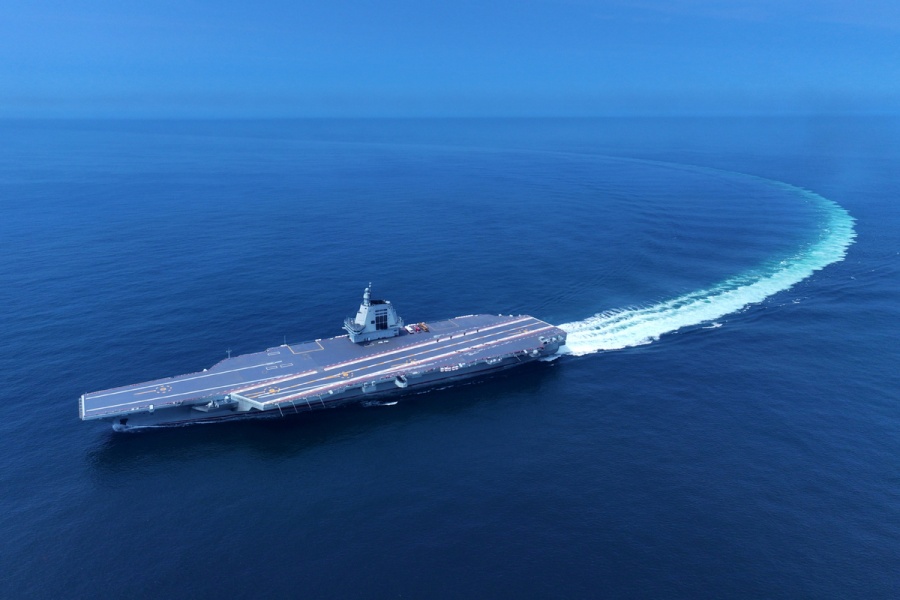 Una foto de dron tomada el 7 de mayo de 2024 muestra el CNS Fujian. [Foto/Xinhua]