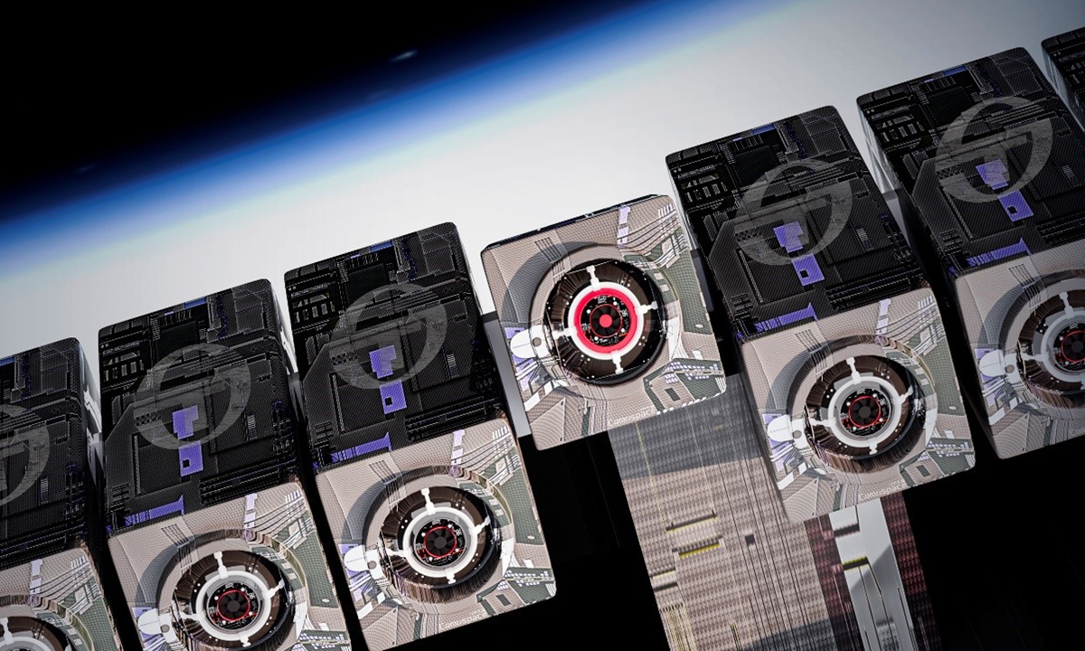 Arreglo de Comunicación Láser CH para el Centro de Supercomputación Basado en el Espacio (Ilustración: Cortesía del Instituto de Tecnología de la Computación de la Academia de Ciencias de China)