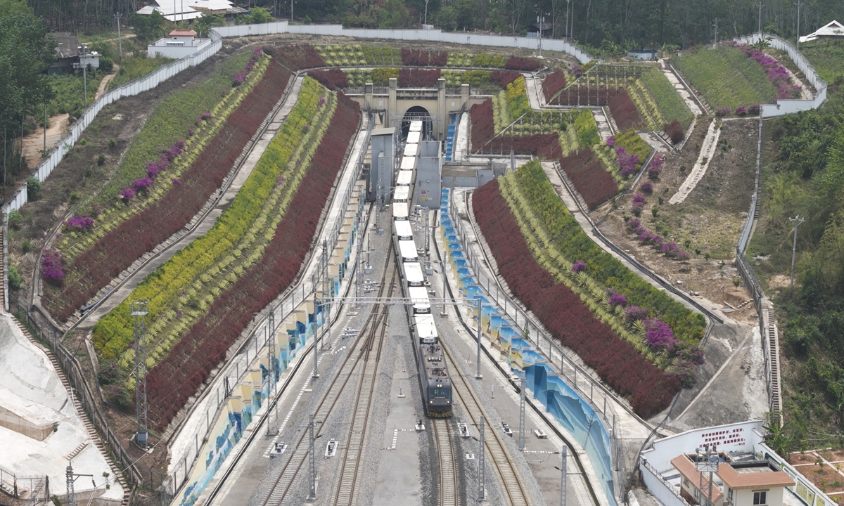Tren de carga que circula por el Ferrocarril China-Laos. (Foto: cortesía de China Railway Kunming Group)